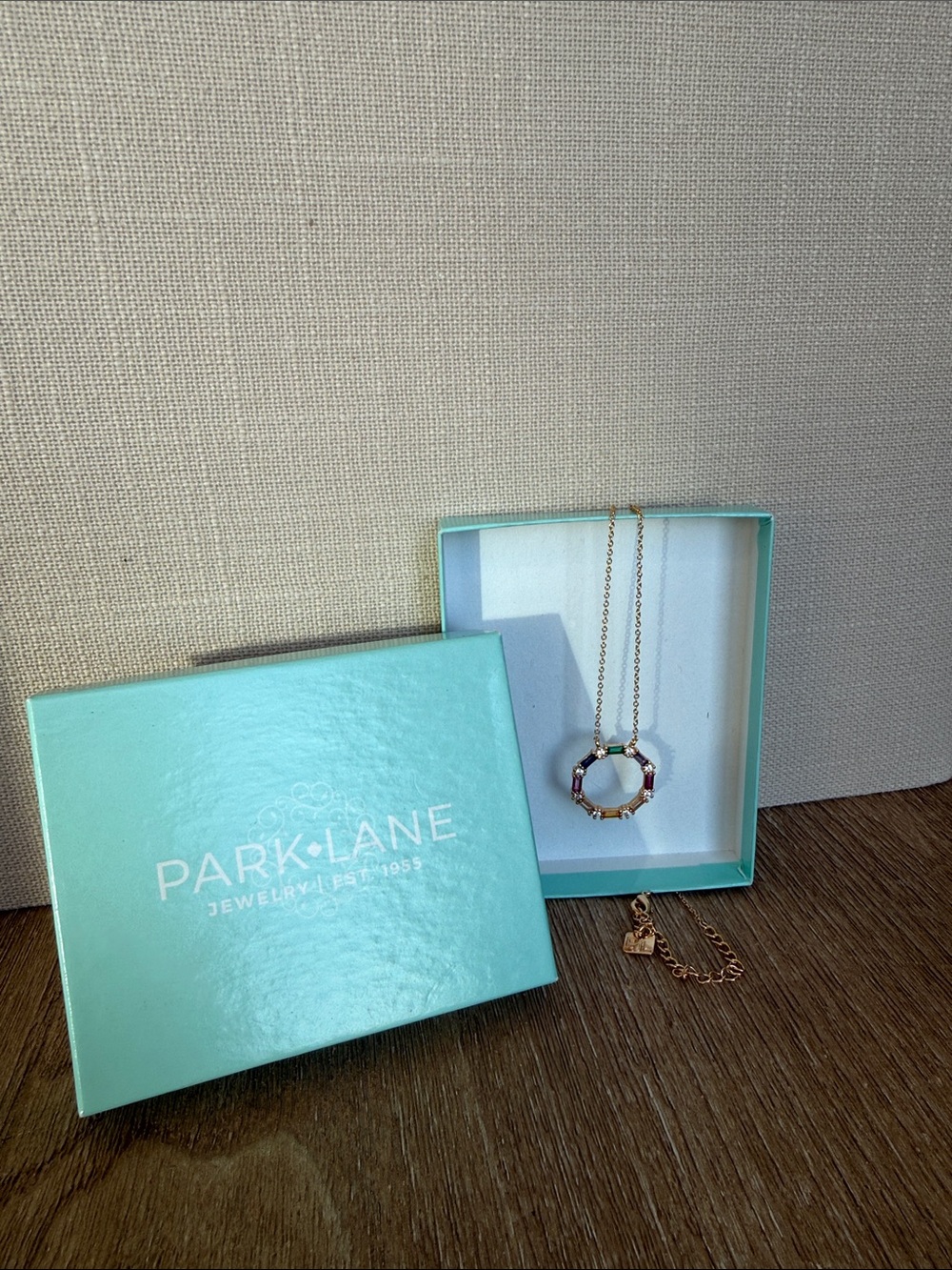 Park Lane Gold Tone Rainbow Stone Hexagon Pendant Necklace